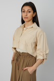 Beige Button Down Crop Top